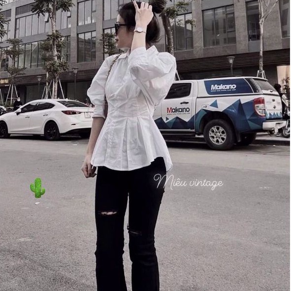Áo sơ mi phôm dài ÔM EO  lưng bo chuẩn đẹp