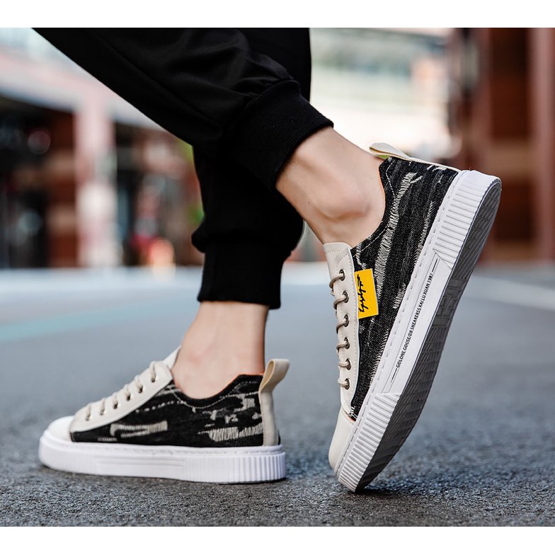 [MASTMS18 Giảm 15 Max 30K Đơn 99K] Giày Sneaker Nam Vải Bò Rách Phối Da Cao Cấp, Fullbox | BigBuy360 - bigbuy360.vn