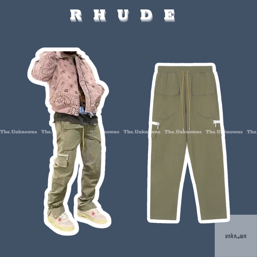[BEST Quaility]-Quần Snap R.HUDE  CUPRO MOSS GREEN CARGO PANTS,quần cargo pants ống suông cao cấp full túi tag