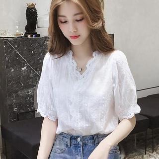 Áo Kiểu Tay Lỡ Cổ Chữ V Thiết Kế Dáng Rộng Che Khuyết Điểm