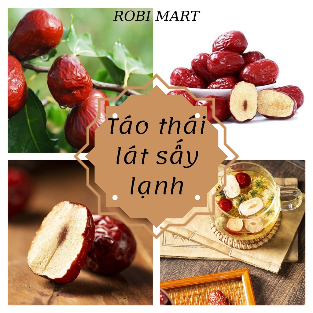 Táo đỏ thái lát sấy lạnh Robi Mart gói 250gr - Hàng đẹp loại 1 chính hãng cải thiện mất ngủ, tốt cho tim mạch