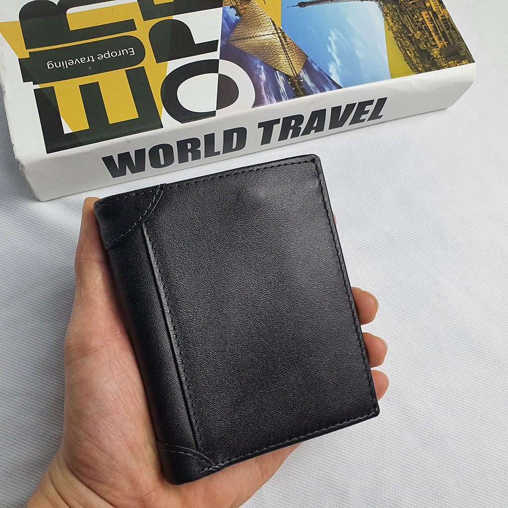 Ví da nam 18 ngăn, Ví nam đứng da thật cao cấp - MENLY Stand Trifold Wallet