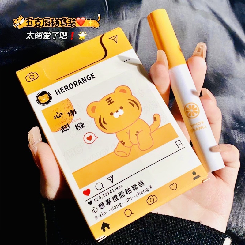 Set Son Kem Lì 5 Cây Cọp Vàng HERORANGE Mẫu Mới Bộ Son Kem Nhung Siêu Lì Không Trôi Không Lem Son Tráng Gương Căng Mọng