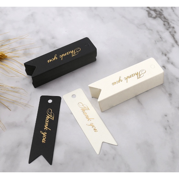 Set 50 tag treo trang trí hộp quà tặng đen trằng hình tròn, lá, thẻ dài tiện dụng