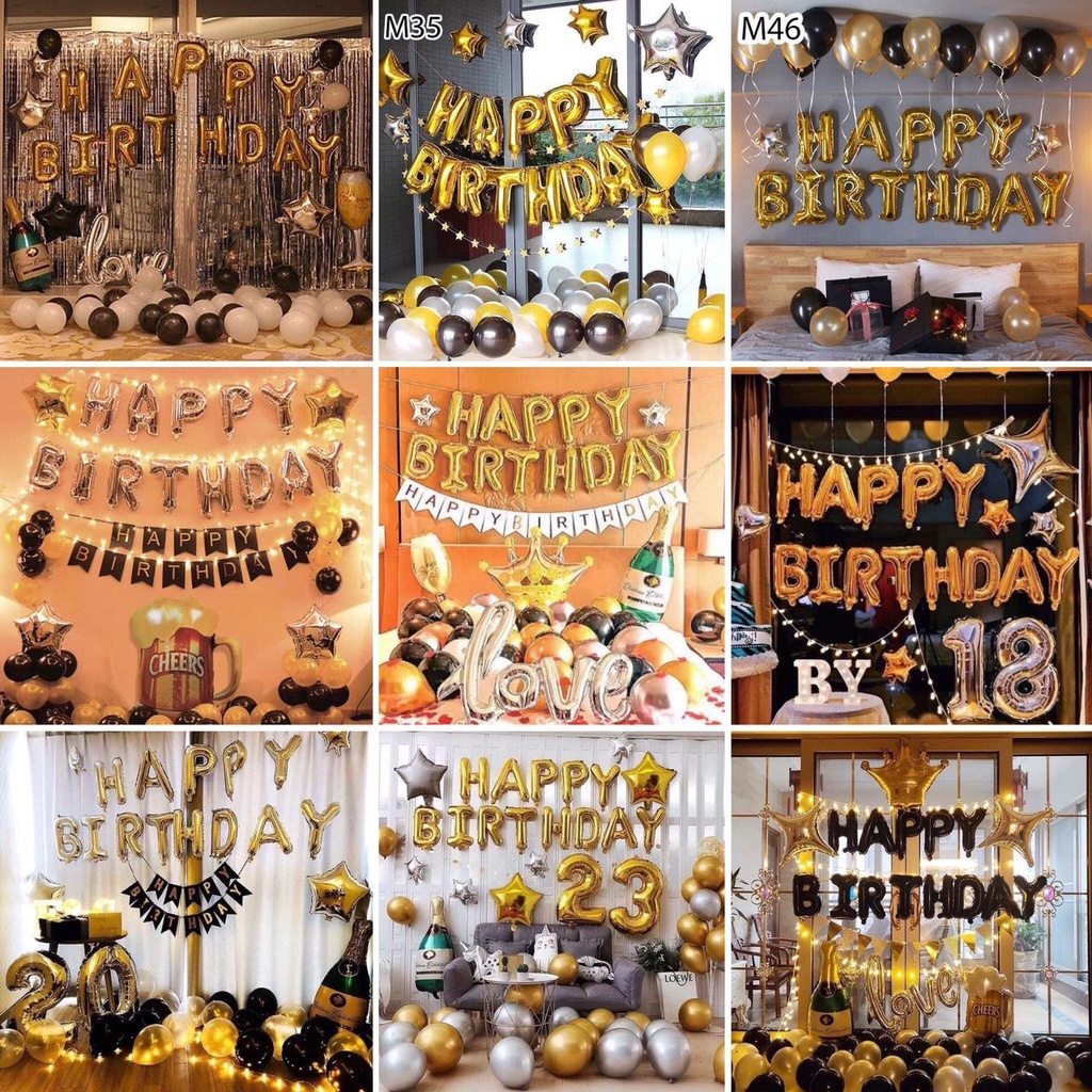 [Ảnh thật] Set trang trí sinh nhật tone màu vàng xinh xắn dễ thương TẶNG KÈM bơm bóng, keo dán tùy combo