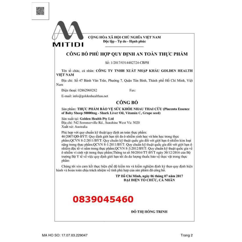 Viên uống nhau thai cừu Golden Health 50.000mg 100 viên