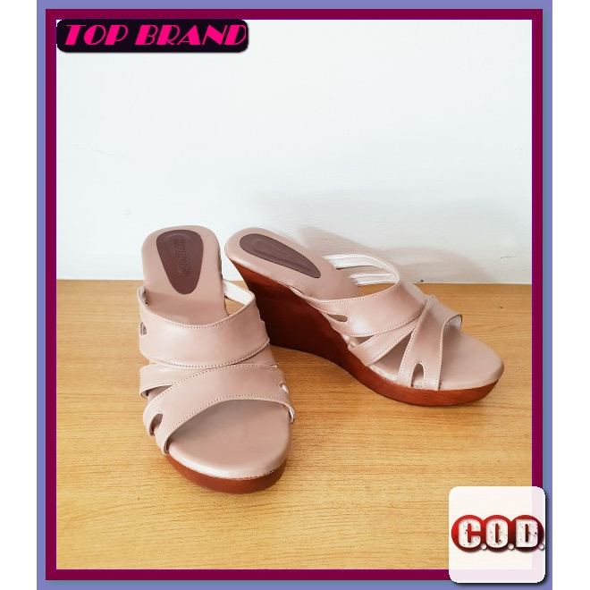 Giày sandal đế xuồng cao có khóa kéo màu đen cho nữ nhập khẩu Ala GP100 lốps 3 Blng