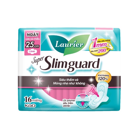 Băng Vệ Sinh Không Hương Laurier Super Slimguard Siêu Mỏng 1mm 25cm 16 Miếng Siêu Thấm Và Mỏng Nhẹ Như Không