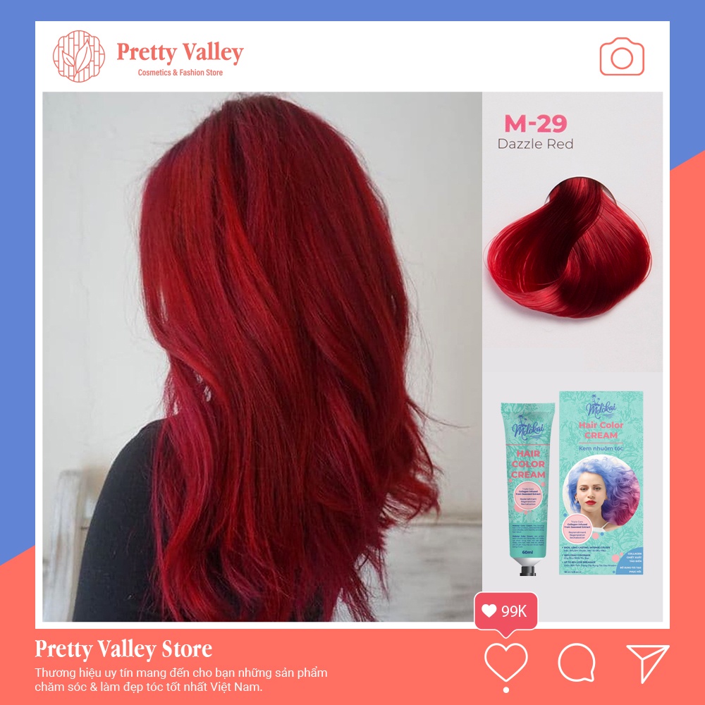 Kem nhuộm tóc màu đỏ tía MOLOKAI, kem nhuộm tóc siêu dưỡng tại nhà chứa collagen tảo biển - Pretty Valley Store