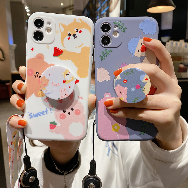 OPPO A15 A12 A12E A5 A9 2020 A3s A5s A7 A39 A57 A83 F1s F1 Plus F5/F5 Youth F9 Pro F11 Soft Happy Duck With Flower Fruit Zoo Con Vịt Trái Cây Dây Buộc Lanyard Case