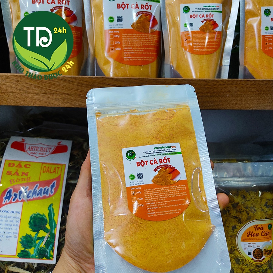 [500gr] Bột cà rốt nguyên chất sấy lạnh, nguyên liệu tạo màu sắc cho món ăn ngon, làm mặt nạ đẹp da, tốt cho mắt