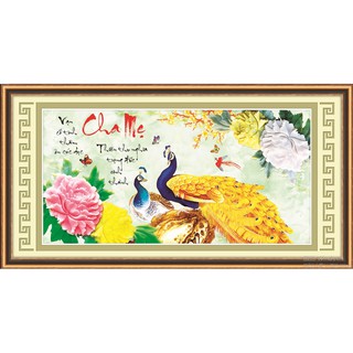 Tranh đính đá cha mẹ 2 con công  77578