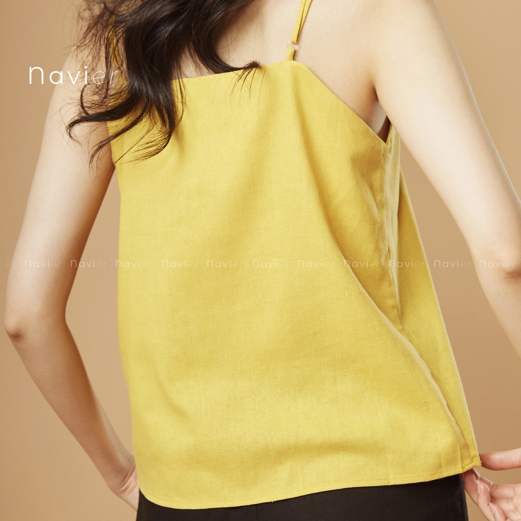 ÁO HAI DÂY NỮ CAMISOLE TOP RÚT HAI BÊN DÁNG RỘNG CỔ TIM MẶC VEST VẢI ĐŨI - LINEN A02 NAVIER | BigBuy360 - bigbuy360.vn