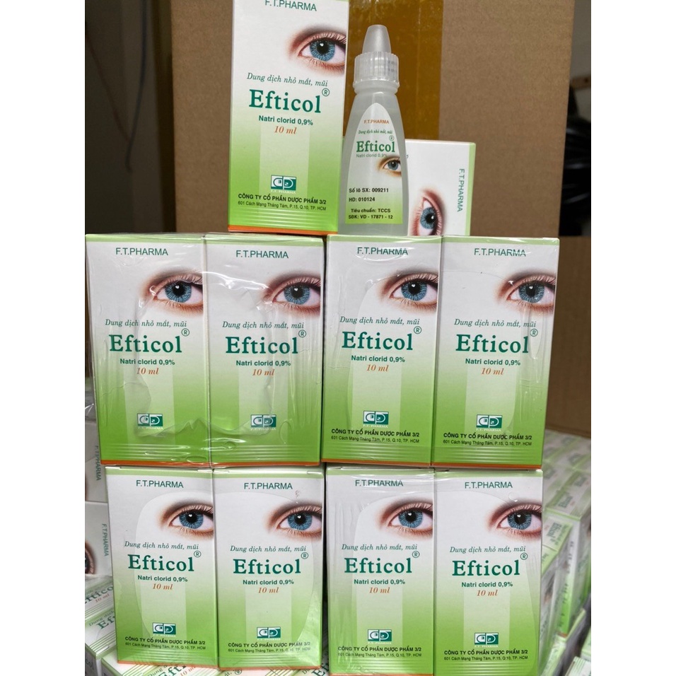Chính hãng dung dịch nhỏ mắt Efticol 0.9% nhỏ mắt, rửa mắt, nghẹt sổ mũi dùng cho trẻ nhỏ, trẻ sơ sinh Xanh Lá (10ml)
