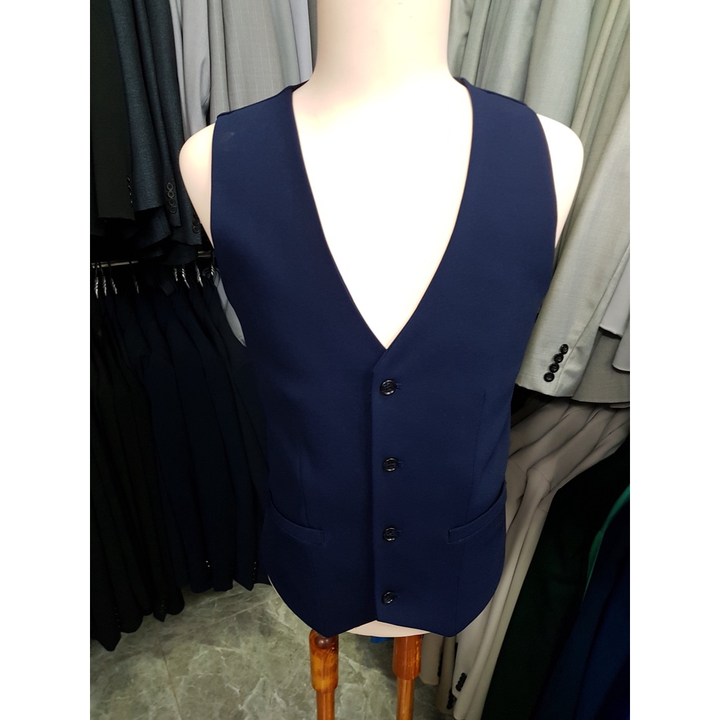 Bộ vest nam màu xanh đen (áo + quần + gile + cà vạt + nơ)