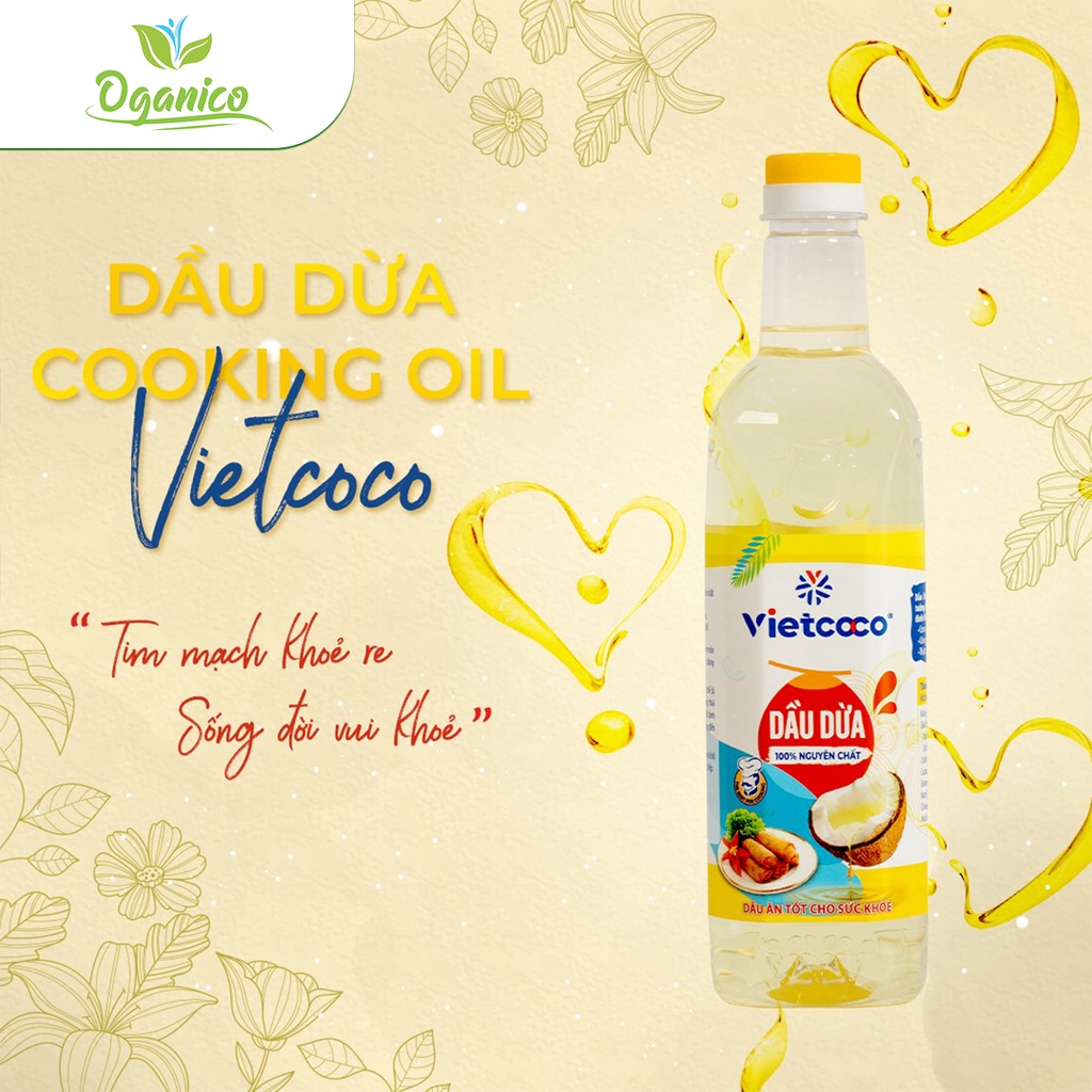 Dầu ăn dầu dừa hữu cơ tinh luyện ép lạnh Vietcoco chuyên dùng nấu ăn dung tích 1L - Oganico