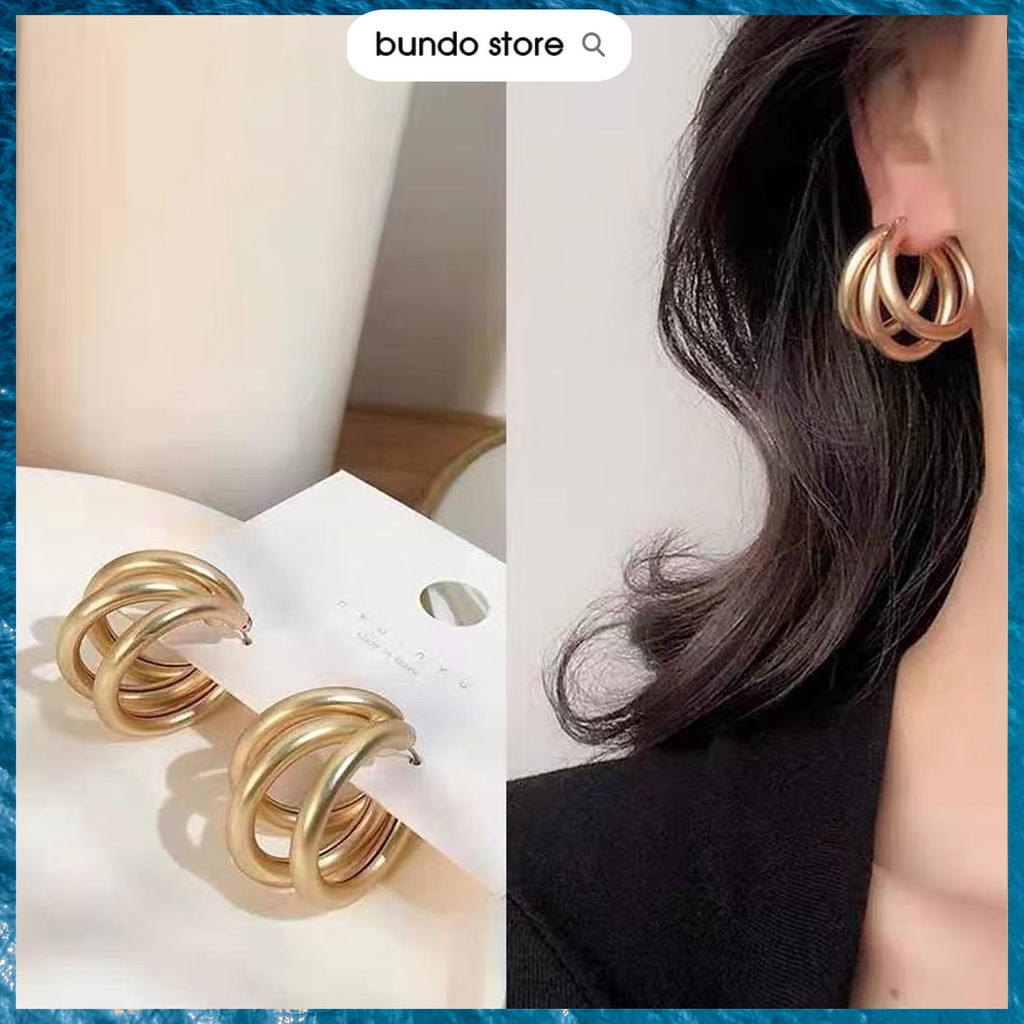 Khuyên tai nữ tròn Hàn Quốc bông tai nữ tròn 3 vòng cá tính BT26