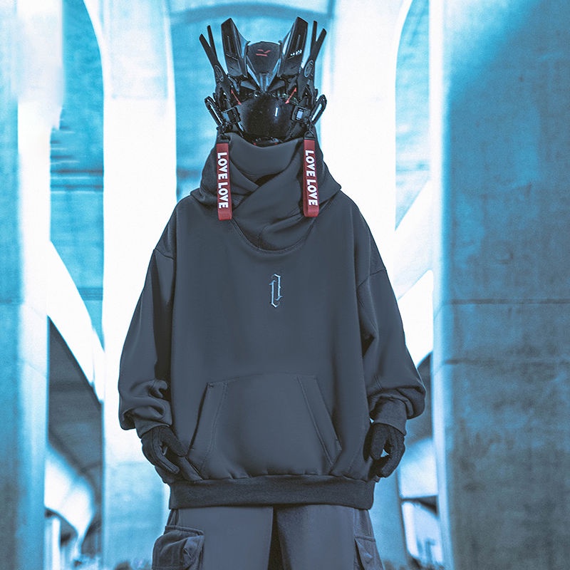Áo Hoodie Cổ Cao Thêu Hình Phong Cách hip hop Thời Trang Thu Đông Cho Nam