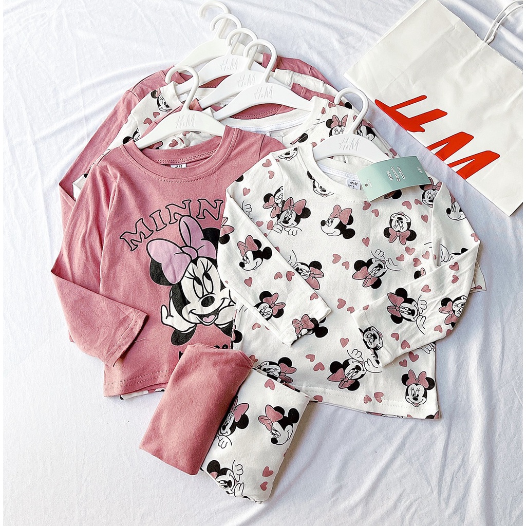 Set 02 Bộ Dài Tay Bé Gái HM Họa Tiết Micky Từ 1-6 tuổi cotton