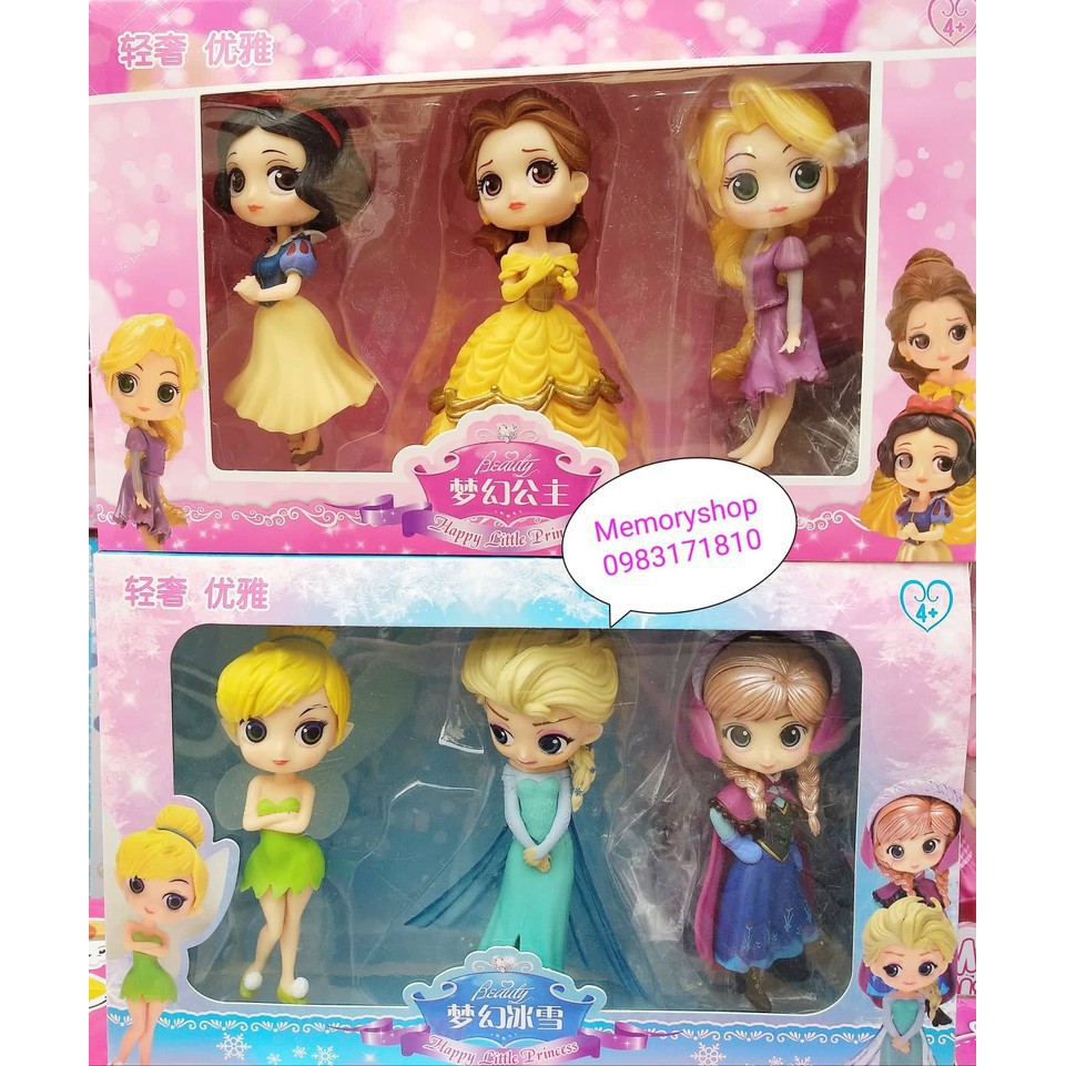 Bộ 3 búp bê mô hình công chúa Disney dễ thương ELSA ANNA WINKLE BELL