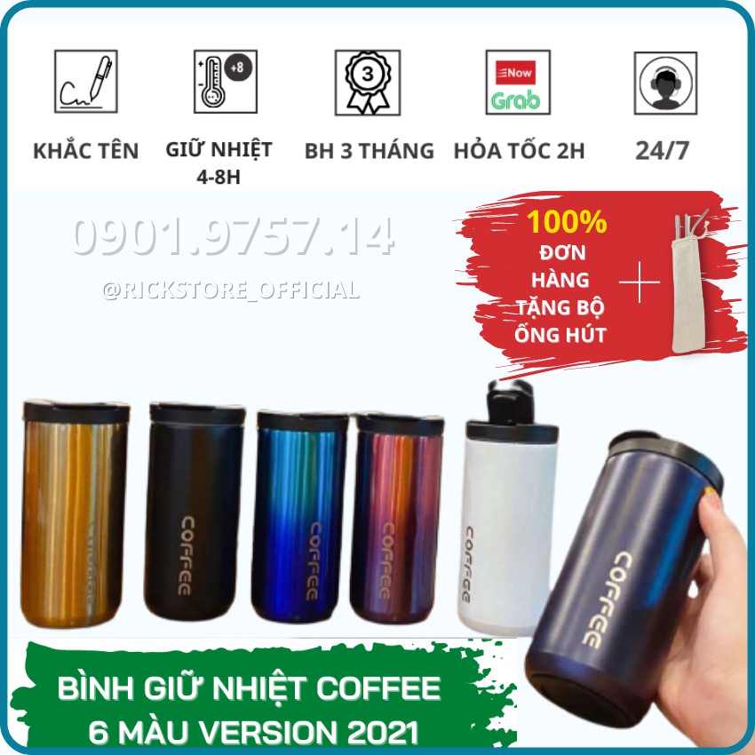 Bình Giữ Nhiệt Khắc Tên Coffee Holic 2 Inox Cao Cấp 550ml Bảo Hành 6 tháng- Rick Store