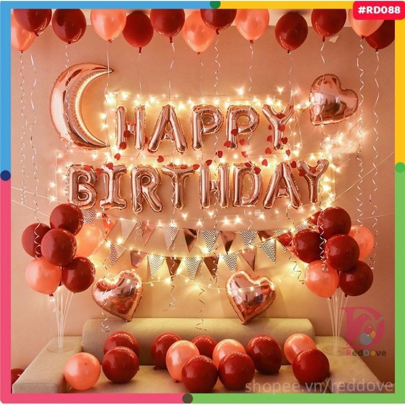 [Hcm-Giá rẻ] Set bóng trang trí sinh nhật Happy Bridthday tone hồng pastel