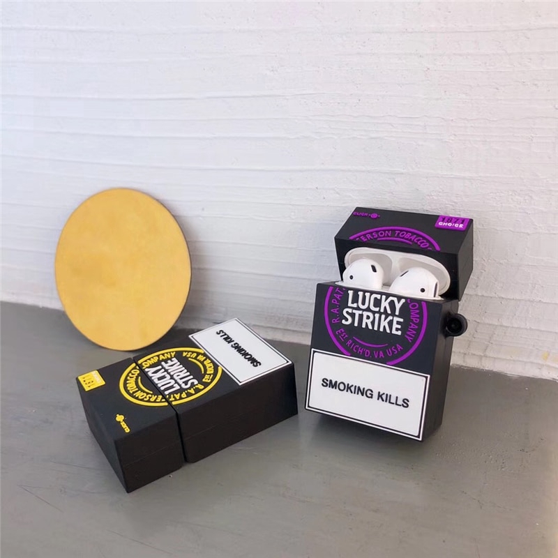 Vỏ bảo vệ hộp sạc tai nghe Airpods 1/2 hình hộp thuốc lá Lucky bằng silicone mềm