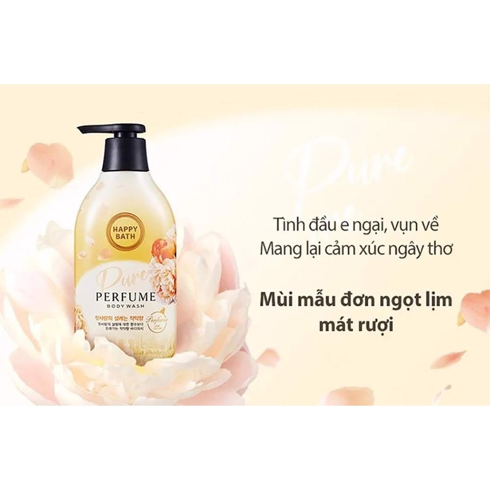 Sữa Tắm Nước Hoa Happy Bath Perfume Pure Sáng Mịn Da Chiết Xuất Hoa Mẫu Đơn Body Wash 900gr