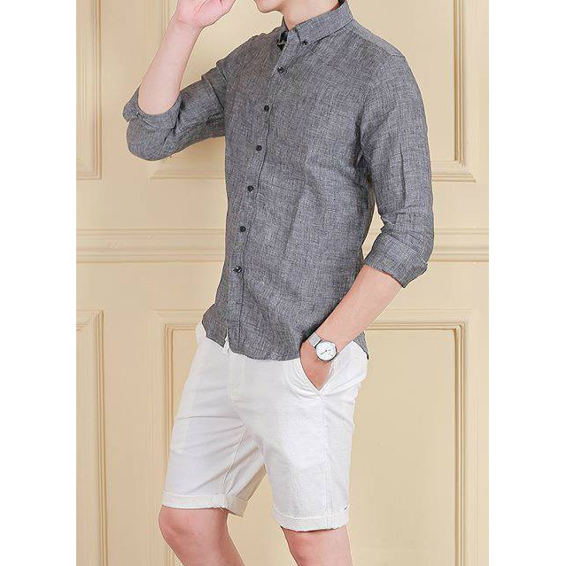 Áo Sơ Mi Nam Màu Xám Hạt Tiêu Phối Cổ Tàu Phong Cách | BigBuy360 - bigbuy360.vn