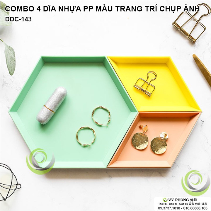 COMBO 4 KHAY DĨA NHỰA PP MÀU TRANG TRÍ ĐẠO CỤ CHỤP ẢNH SẢN PHẨM INS DDC-143