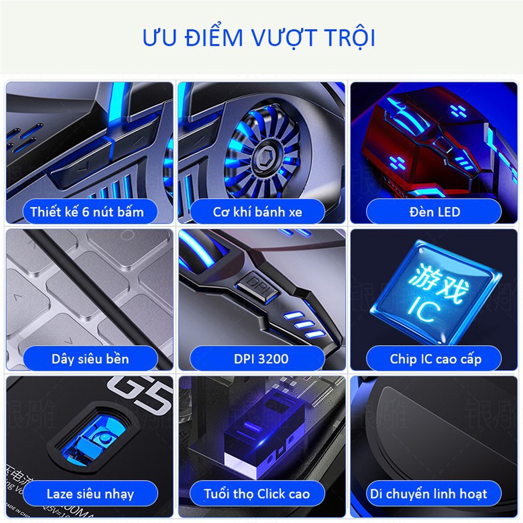 Chuột máy tính có dây gaming - Chuột gaming máy tính có dây YINDIAO G5 3200DPI / Chế độ LED 7 màu / 6 nút bấm