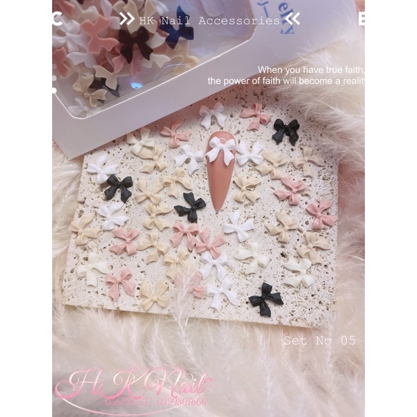 Set phụ kiện charm nơ, gấu, thú - Charm hình trang trí móng