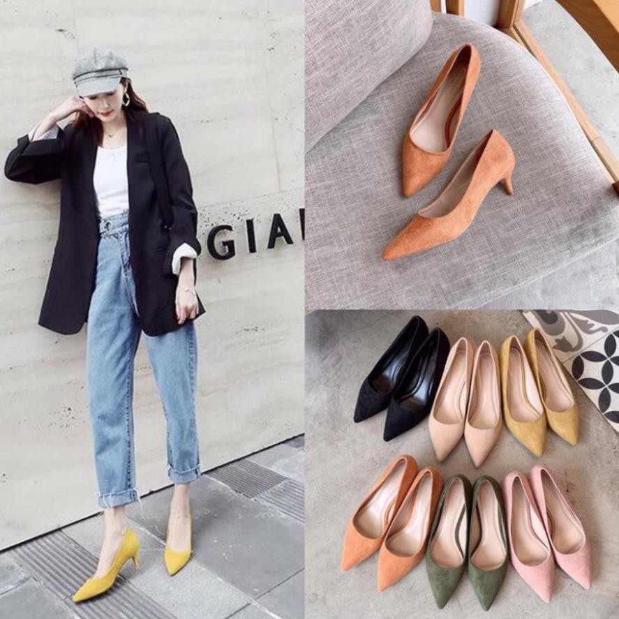 Giày cao gót Zara Women gót nhọn 3p - Chất liệu da lộn GZR007 SD54 * re nha1 '