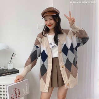 Áo khoác len nữ hoạ tiết trám vải len bông xù Friday