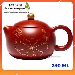 Ấm Trà Tử Sa tây thi khảm vàng (nghi hưng) - ấm tử sa nghi hưng cao cấp - pha trà, trà đạo - ấm trà đẹp - ấm trà tử sa