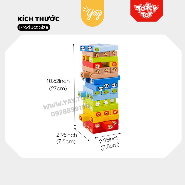 [CHÍNH HÃNG] Gồm 79 Chi Tiết - Đồ Chơi Rút Gỗ JENGA Màu Sắc In Hình Động Vật TOOKY TOY 3+