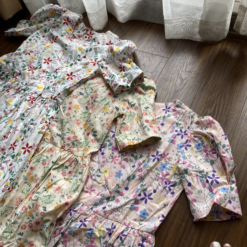 Váy hoa nhí vintage dáng dài đi biển, đầm hoa nhí babydoll cộc tay ulzzang có bigsize GOROGI
