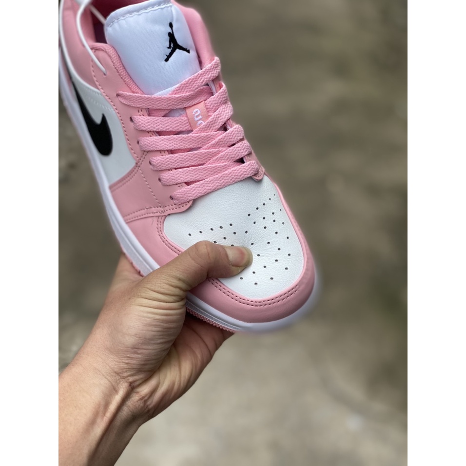 Giày Jordan 1 Low Pink Black Hồng Logo Đen Fullbox, Giày thể thao jordan 1 cổ thấp hồng đen nữ cực kì cute, da nhăn