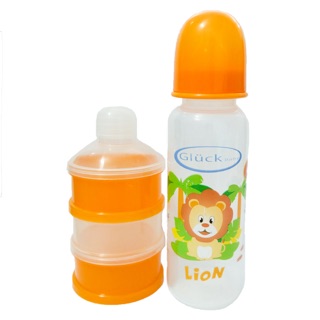 Combo bình sữa nhựa PP, 250ml, hộp chia sữa 3 ngăn gluck baby màu cam