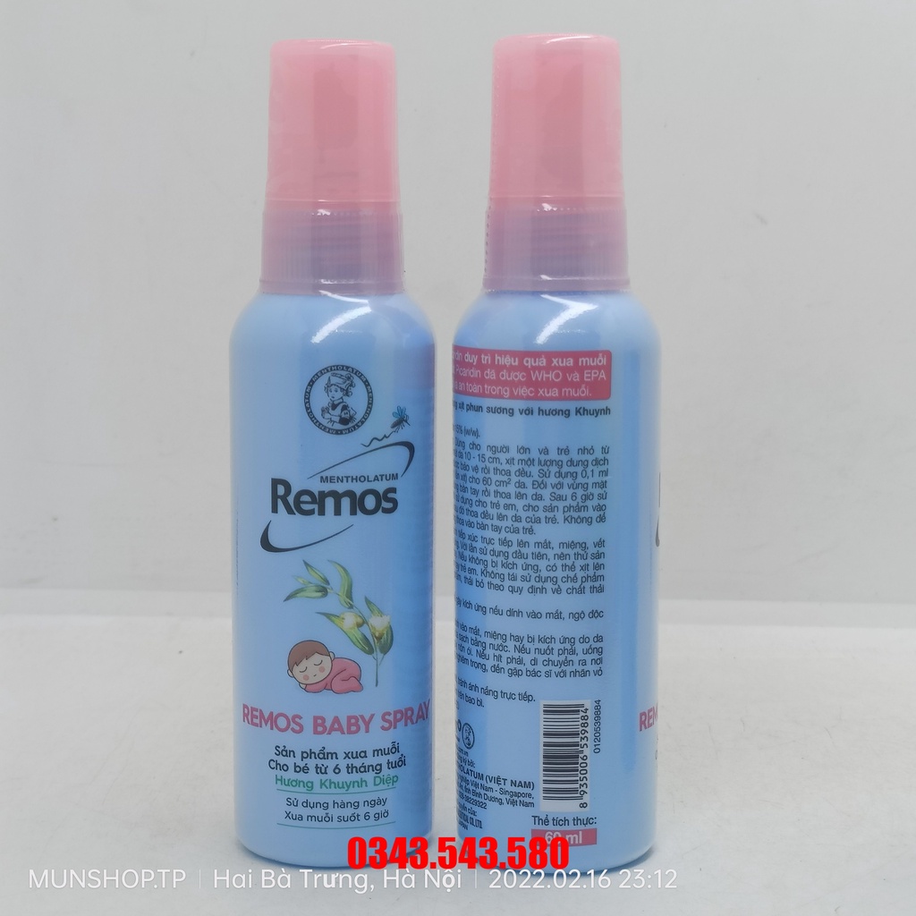 Xịt Remos Baby Spray chai 60ml cho bé từ 6 tháng tuổi