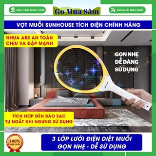 Vợt muỗi Sunhouse SHE-E200 màu vàng, vợt muỗi Sunhouse tích hợp đèn báo sạc tiện dụng, nhựa ABS bền, chịu va đập mạnh