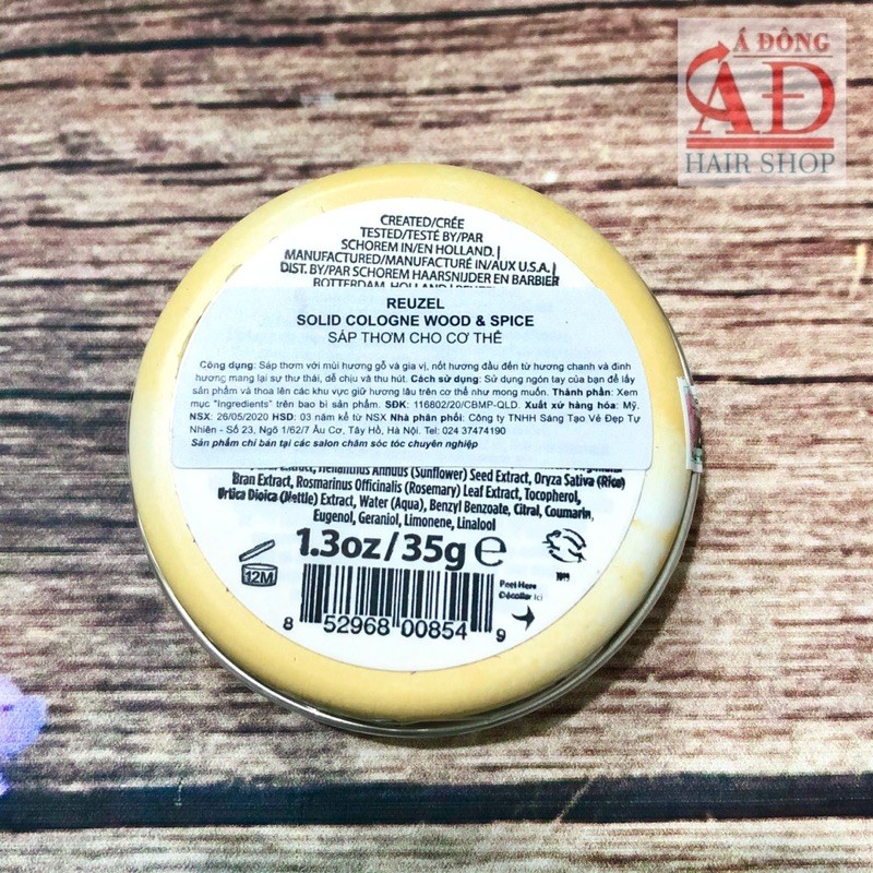 [+Tặng gội xả gói 15ml] Nước hoa khô nam Reuzel Solide Cologne Bois 35g USA