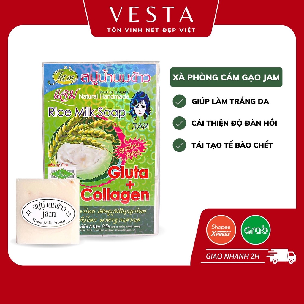 Xà Phòng Cám Gạo - Xà Bông Tẩy Tế Bào Da Chết Jam Rice Milk Soap Trắng Da Giảm Mụn Lưng