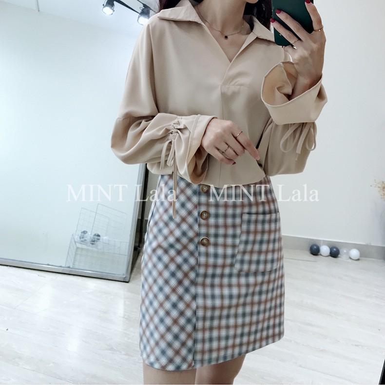 Chân Váy Quảng Châu Caro Đính Nút Túi Trước | BigBuy360 - bigbuy360.vn