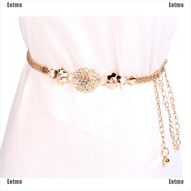 (Eetmo)Fashion Elegant Metal Waist Chain Belt Gold Buckle Body Chain Dress Belt