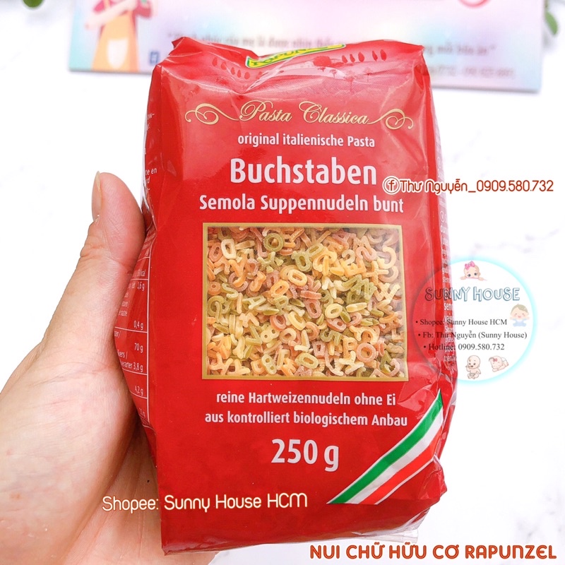 Nui hữu cơ hình chữ cho bé ăn dặm Rapunzel Đức 250g (Date 2023)