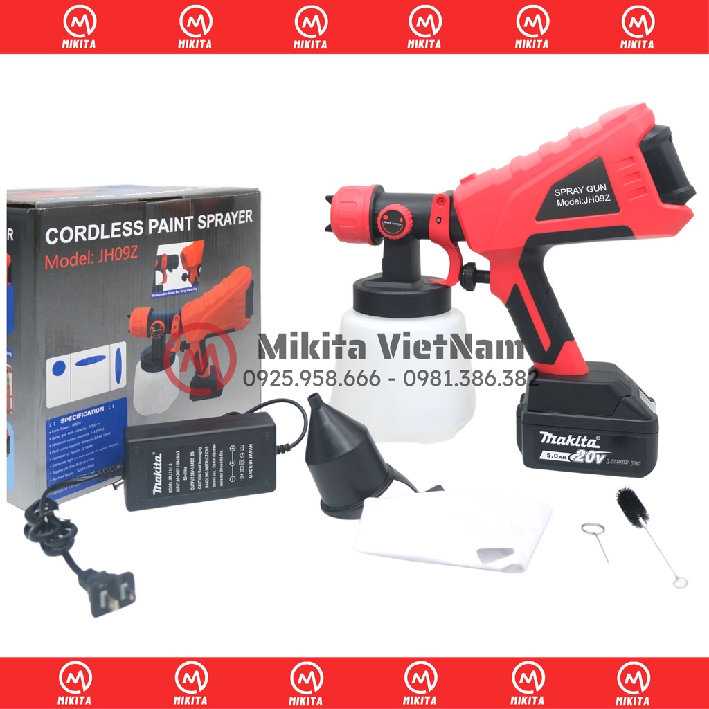 Máy Phun Sơn Cầm Tay Dùng Pin 18V - 21V MAKITA Spray Gun JH09, Chân Pin Makita Thông Dụng