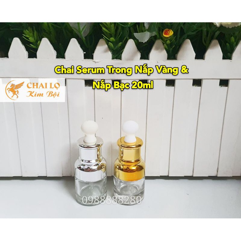 CHAI LỌ SANG CHIẾT MỸ PHẨM - Chai Chiết Serum Trong Nắp Vàng &amp; Bạc 20ml