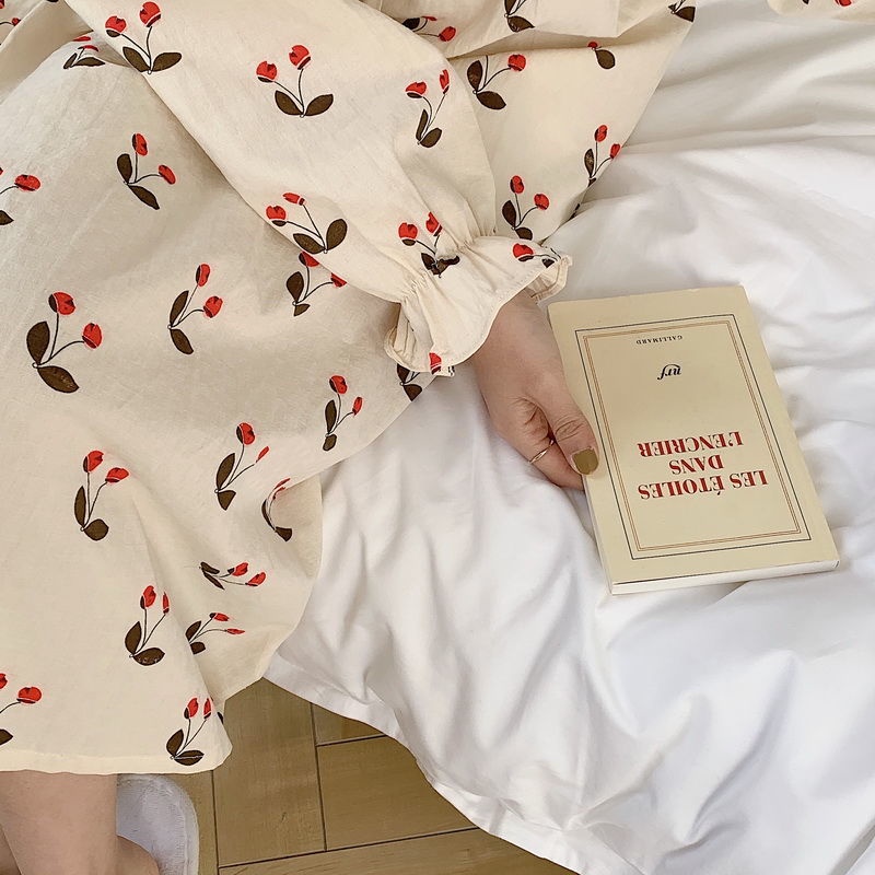 Đầm ngủ dáng dài form rộng thiết kế mới ngọt ngào thời trang mùa thu theo phong cách hàn quốc cho nữ