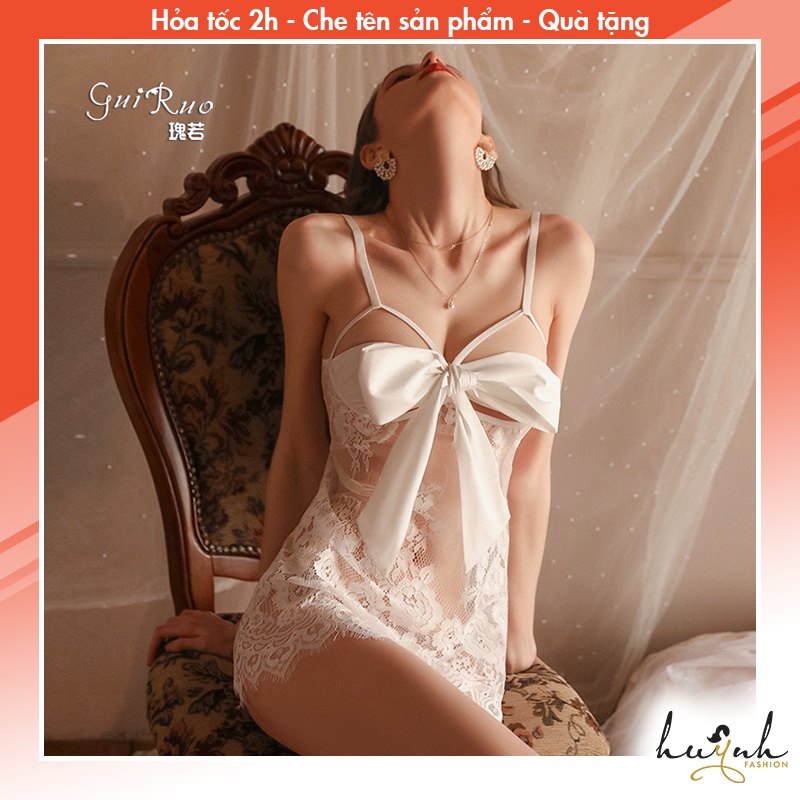 Đầm Ngủ Hai Dây Ren Phối Nơ Gợi Cảm Cao Cấp GUIRUO - N67